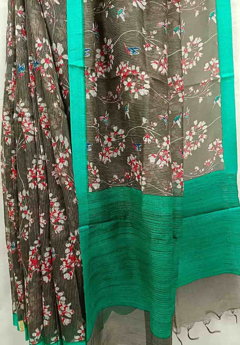 Dark Grey & Green lightweight Handloom Silk saree Balaram Saha