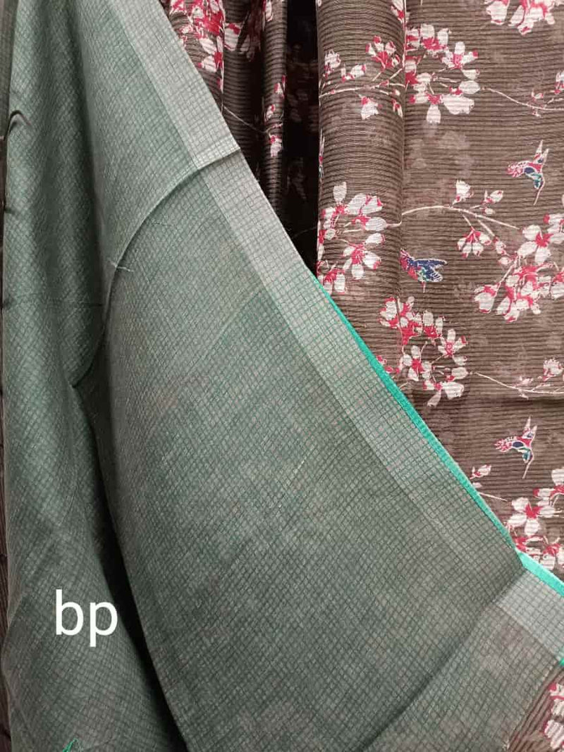 Dark Grey & Green lightweight Handloom Silk saree Balaram Saha