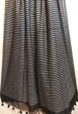 Black and White stripes soft cotton handloom saree with Balaram Saha