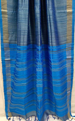 Blue & Royal Blue fine quality Tussar Silk saree with woven zari border Balaram Saha
