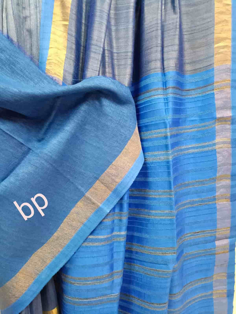 Blue & Royal Blue fine quality Tussar Silk saree with woven zari border Balaram Saha