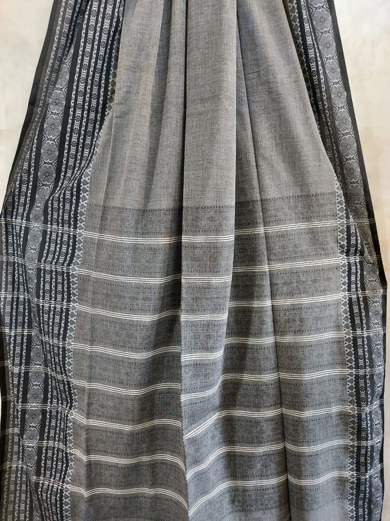 Grey Black Handloom cotton saree Balaram Saha
