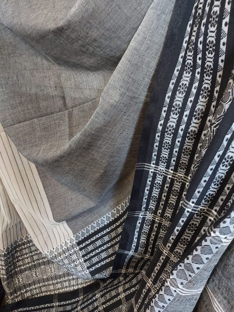 Grey Black Handloom cotton saree Balaram Saha