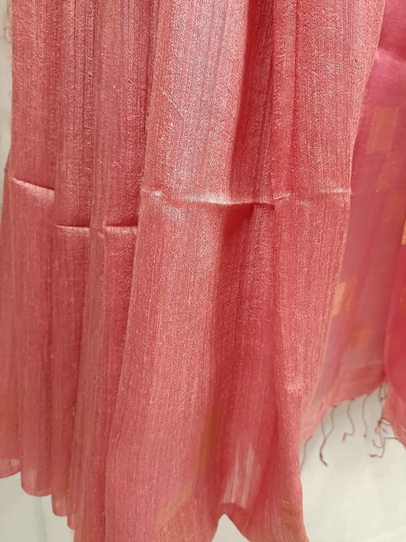Blush Pink Matka Silk with gold zari squares woven on border Balaram Saha