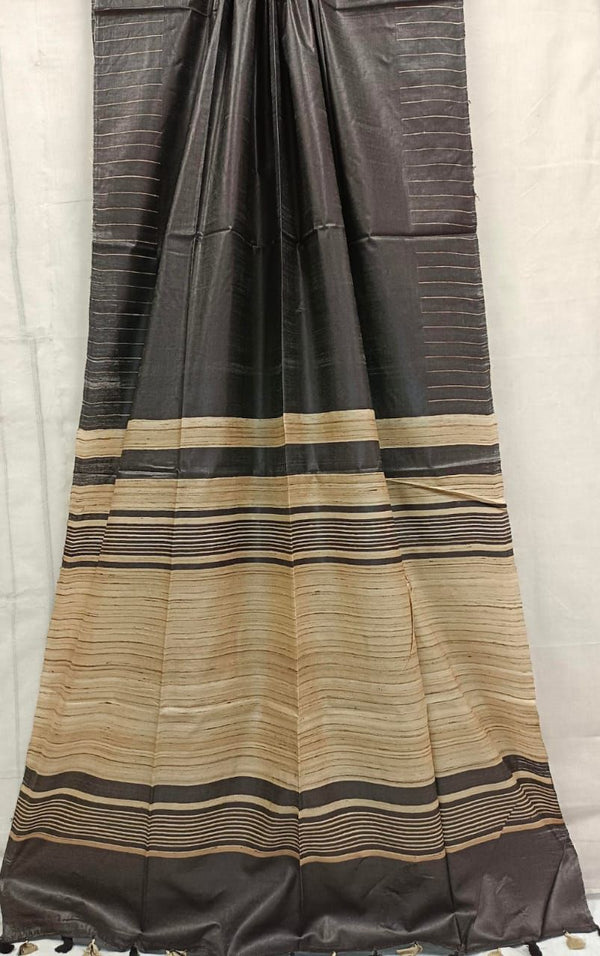 Charcoal Soft Handloom Tussar silk saree Balaram Saha