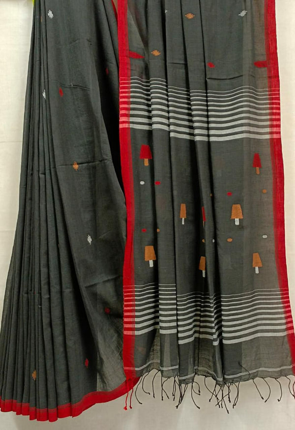 Black & Red cotton khadi handwoven saree Balaram Saha
