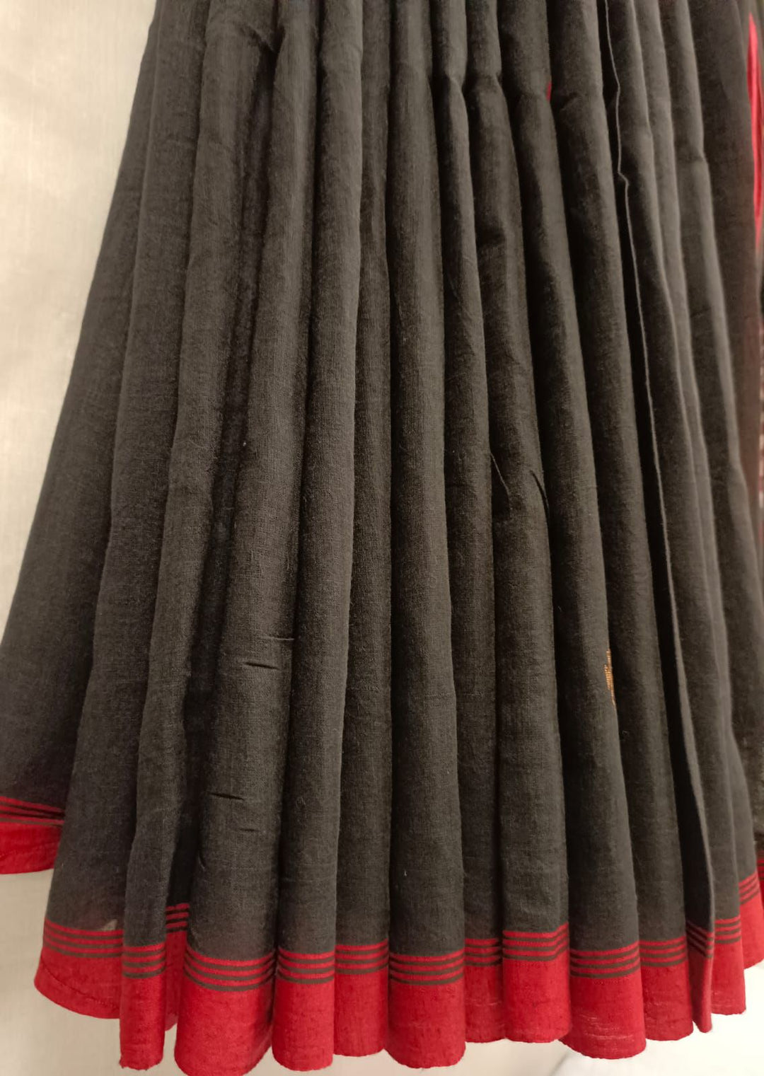 Cotton Khadi Handwoven Saree by Balaram Saha – Black & Red Elegance