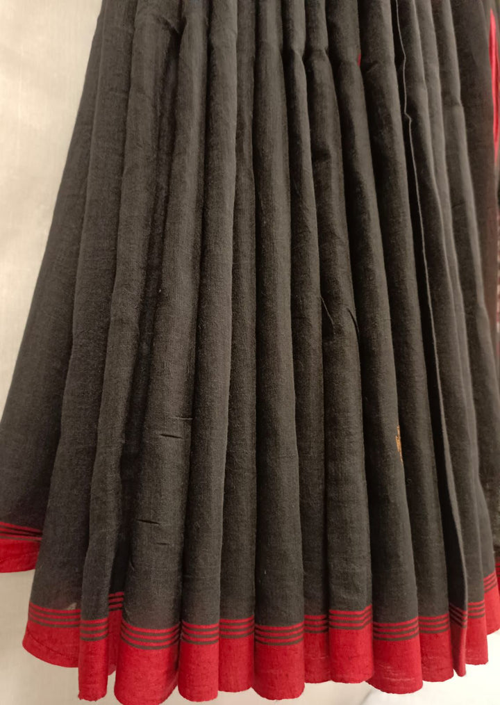 Cotton Khadi Handwoven Saree by Balaram Saha – Black & Red Elegance