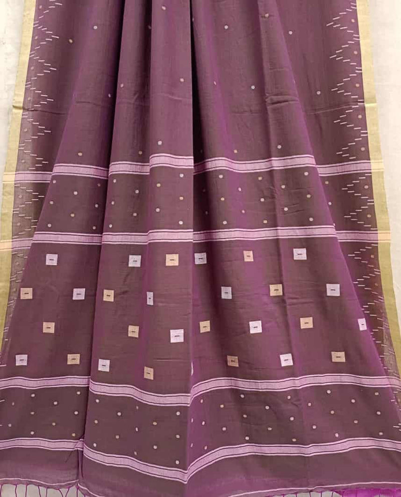 Greens Purple Soft Handloom Khadi Cotton Saree Balaram Saha