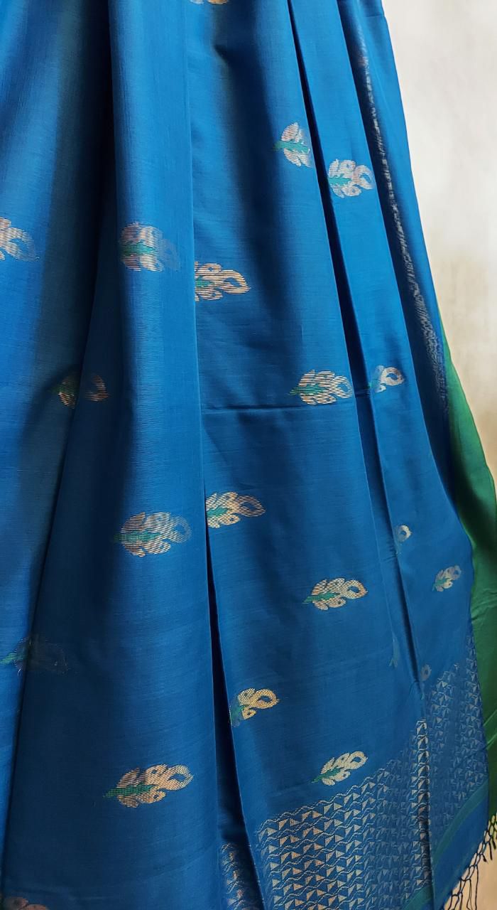 Bright Blue Soft Khadi Cotton saree Balaram Saha