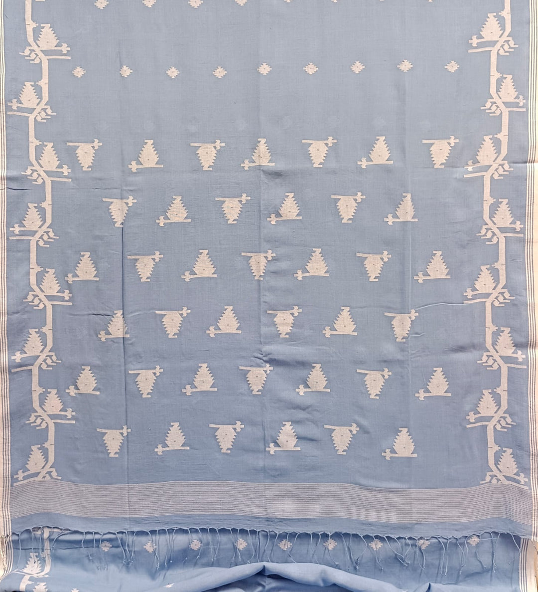 Handspun & Handwoven, sky blue & white, soft cotton Jamdani Saree Balaram Saha