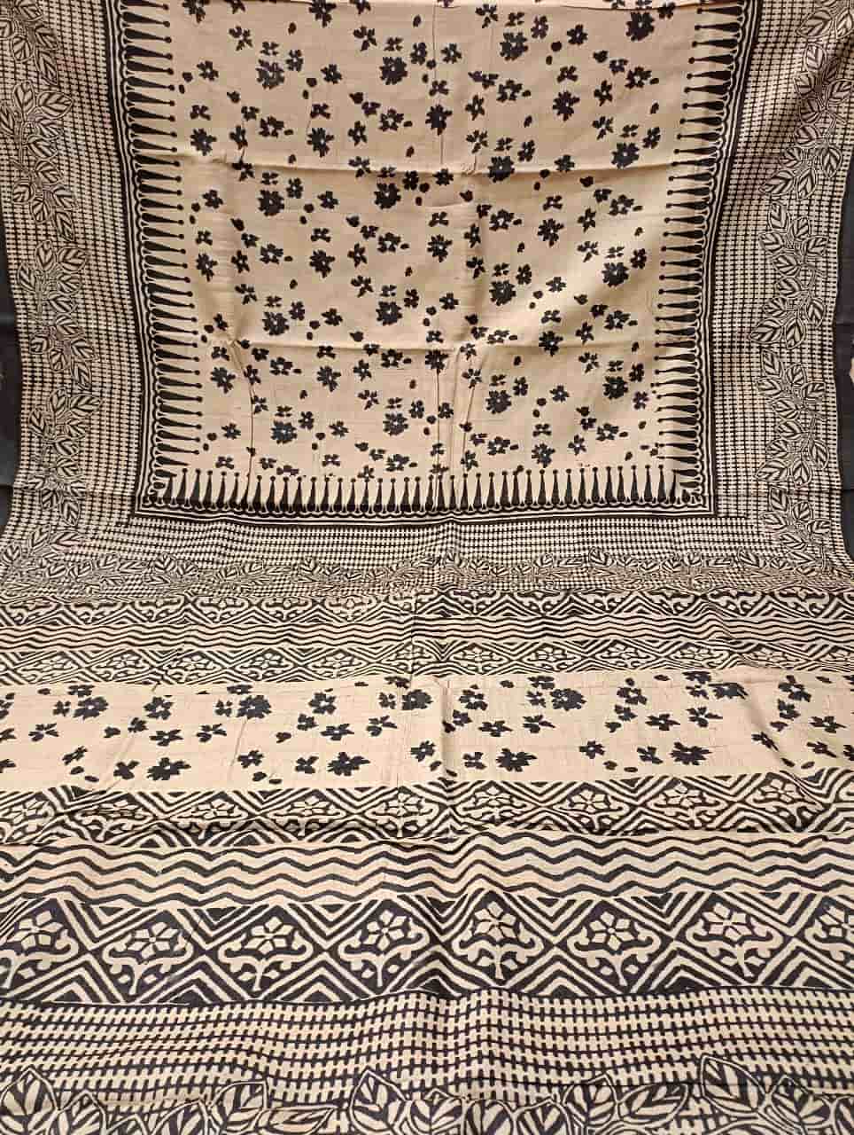 Cream & Black, Tussar Silk saree Balaram Saha
