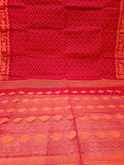 Red & Orange, Cotton handwoven Jamdani saree Balaram Saha