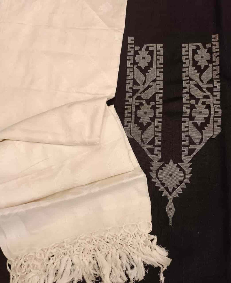 Black & White unstitched cotton jamdani kurta Balaram Saha
