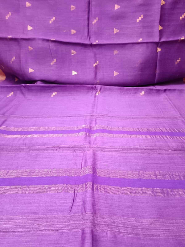 Purple & Gold Tussar Silk Saree With Gold Zari Woven Border Balaram Saha