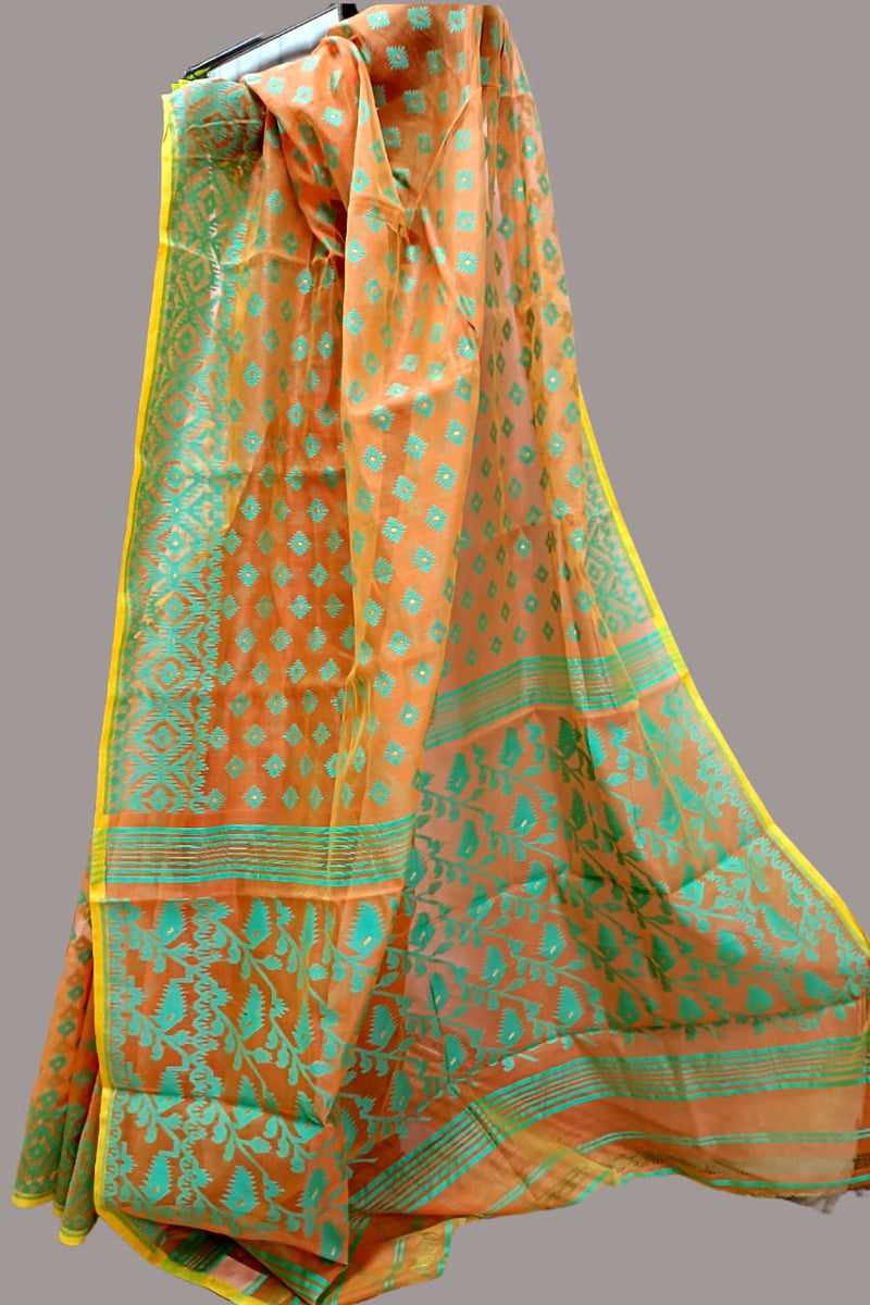 Light orange soft Handloom jamdani saree Balaram Saha
