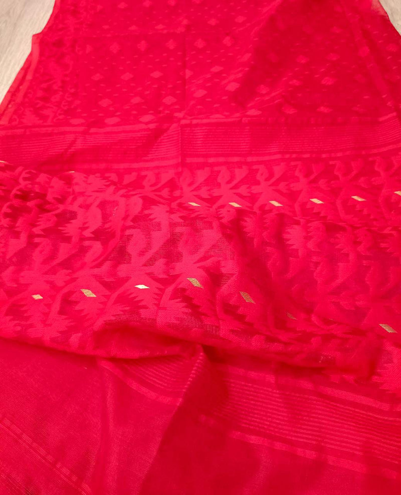 Red on Red traditional Jacquard weave dhakai dupatta Balaram Saha