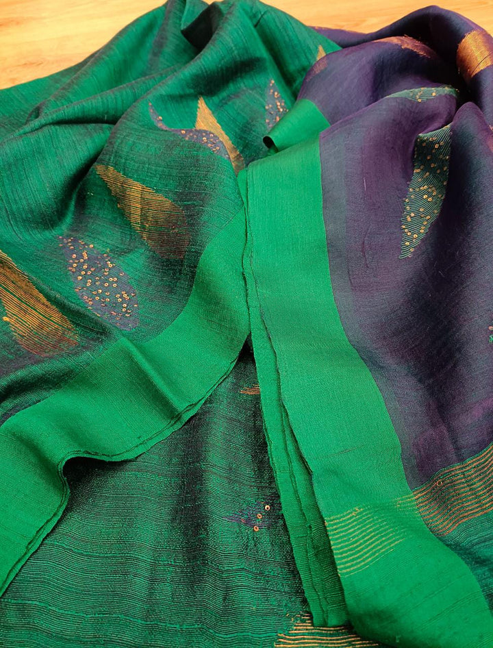 Peacock Blue & Green Mix, Matka Silk saree Balaram Saha
