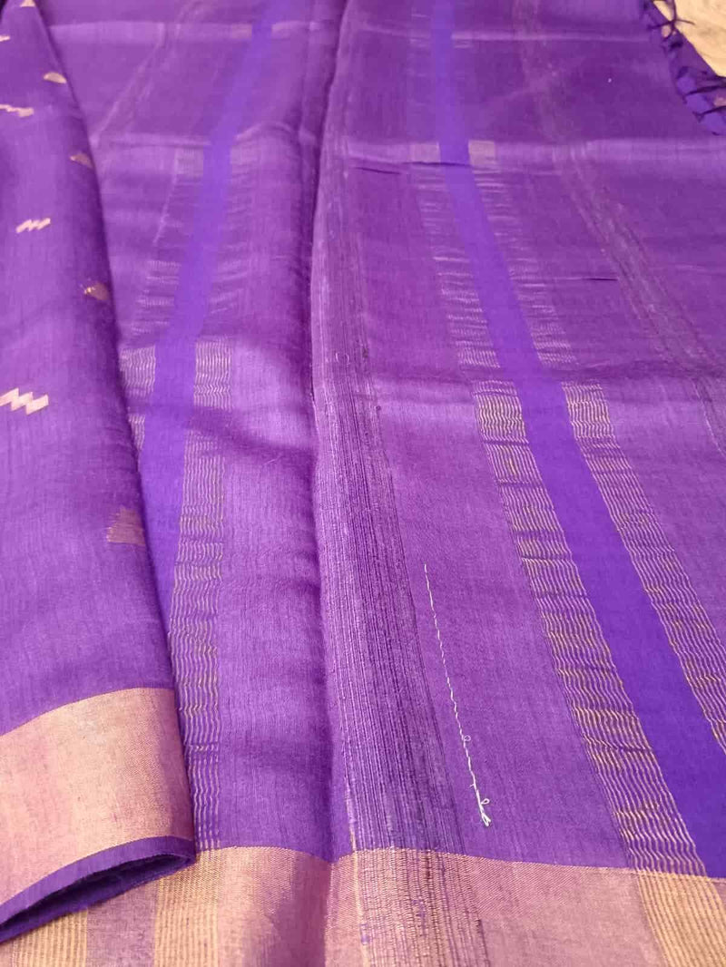 Purple & Gold Tussar Silk Saree With Gold Zari Woven Border Balaram Saha