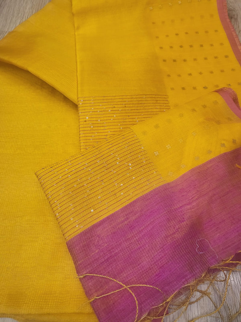 Yellow & Pink, Muslin Silk saree Balaram Saha