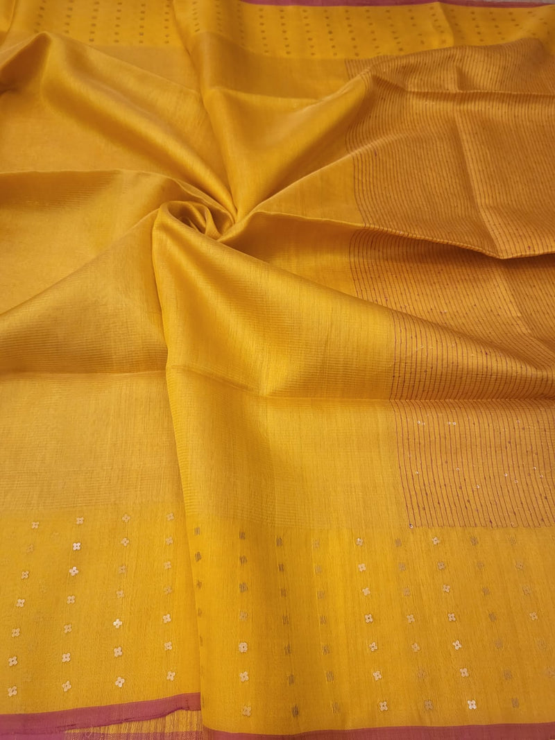 Yellow & Pink, Muslin Silk saree Balaram Saha