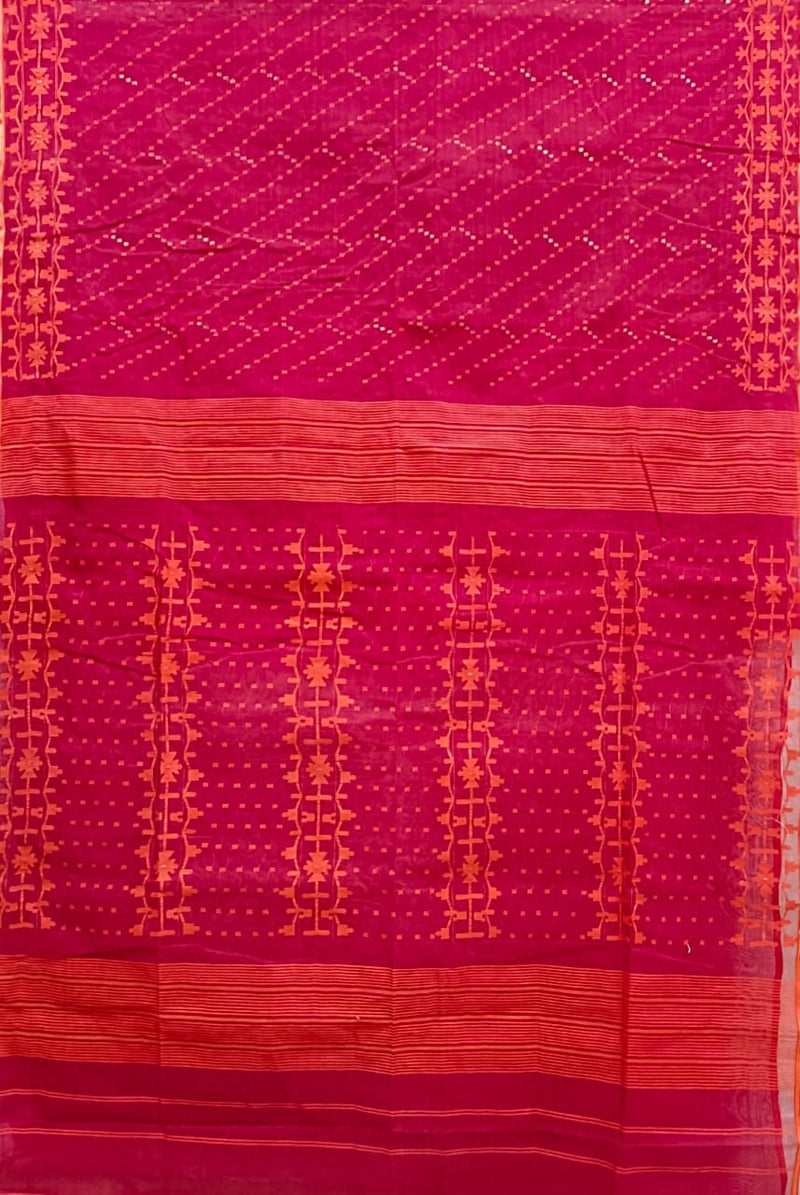 Maroon & Orange cotton handwoven Bangladeshi Jamdani saree Balaram Saha