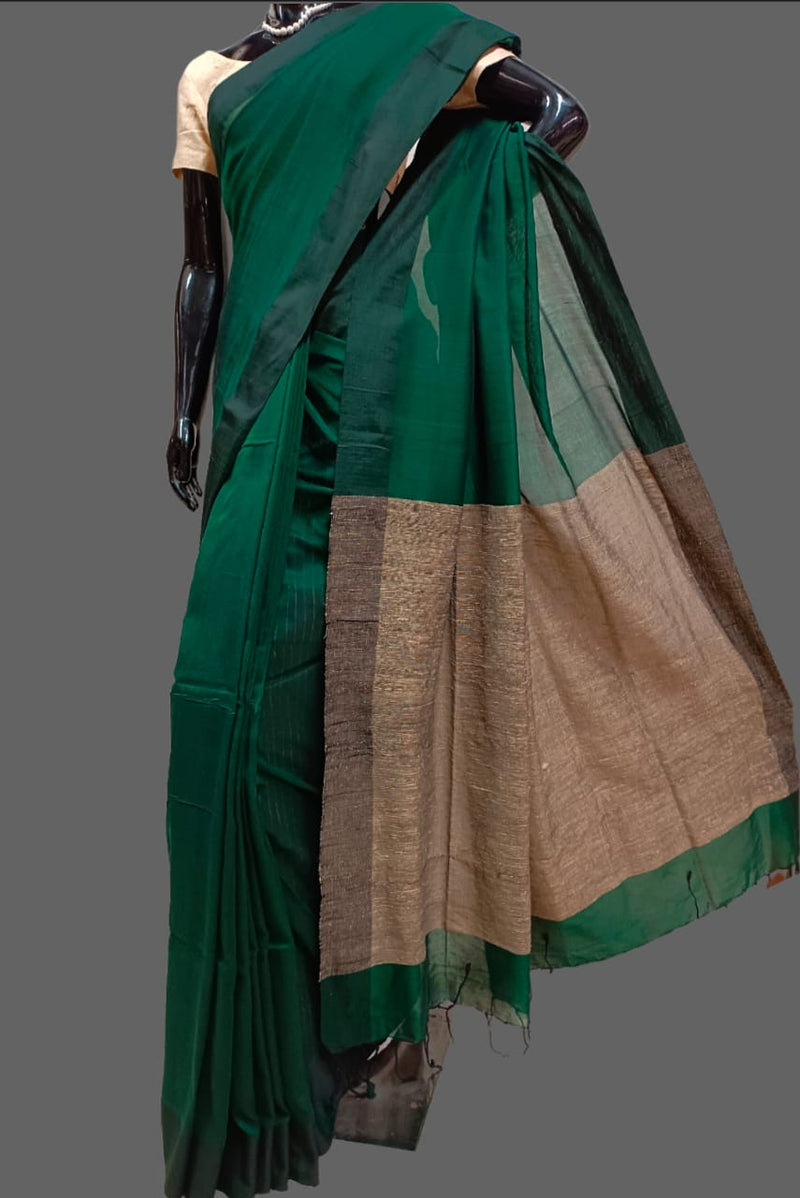 Bottle Green handloom cotton saree Balaram Saha