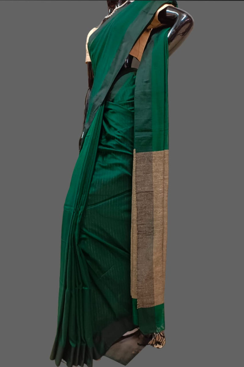 Bottle Green handloom cotton saree Balaram Saha