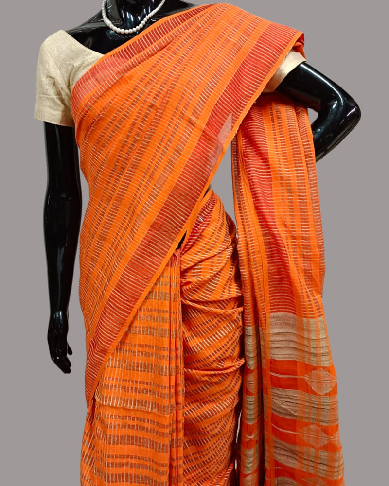 Orange soft cotton Handloom saree Balaram Saha