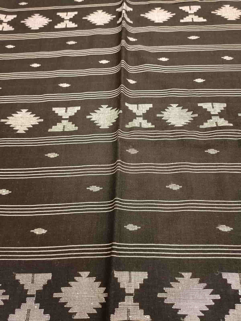 Black & White, handspun, handwoven soft Cotton Jamdani saree Balaram Saha