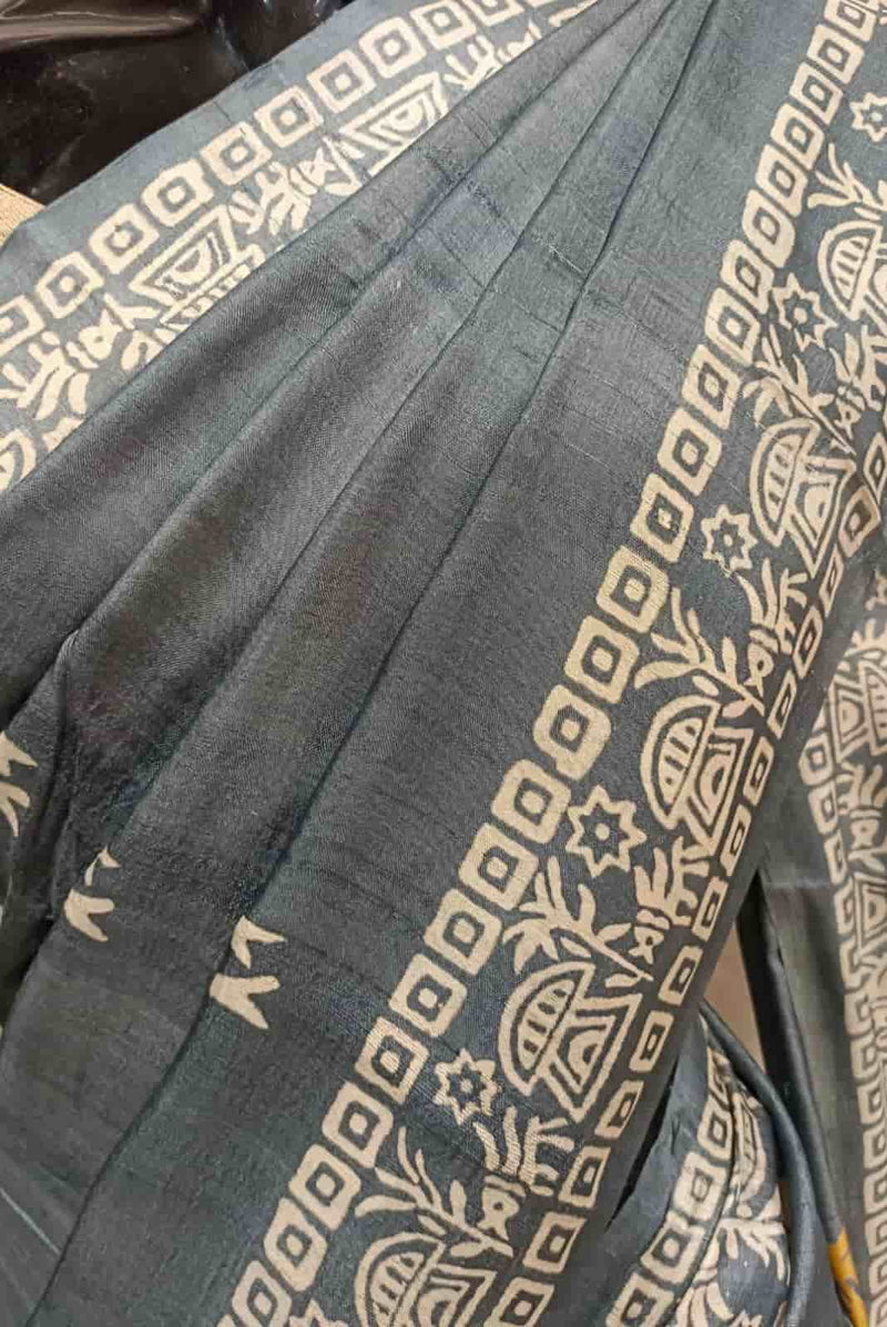 Grey & Yellow/White, Tussar silk saree Balaram Saha