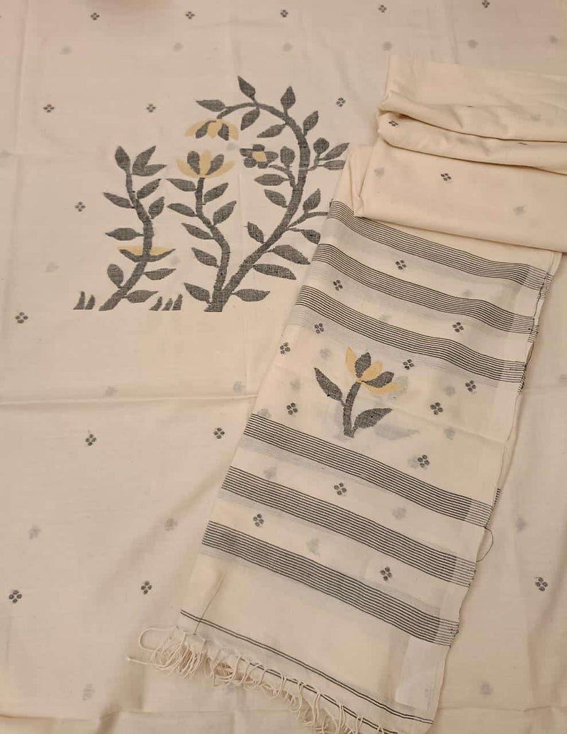 Grey & White soft cotton unstitched 2piece kurta Set Balaram Saha