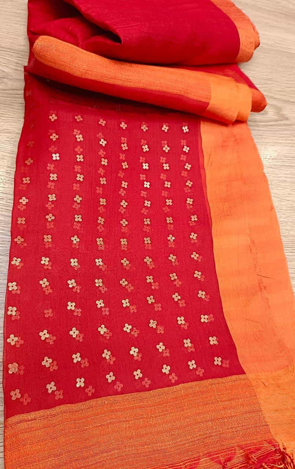 Red & Orange handloom Matka silk Dupatta Balaram Saha