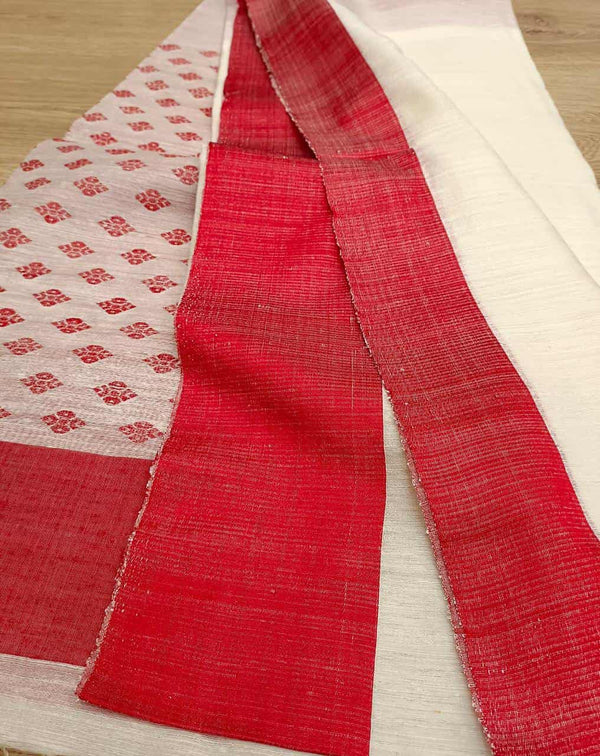 White & Red Matka silk handwoven saree Balaram Saha