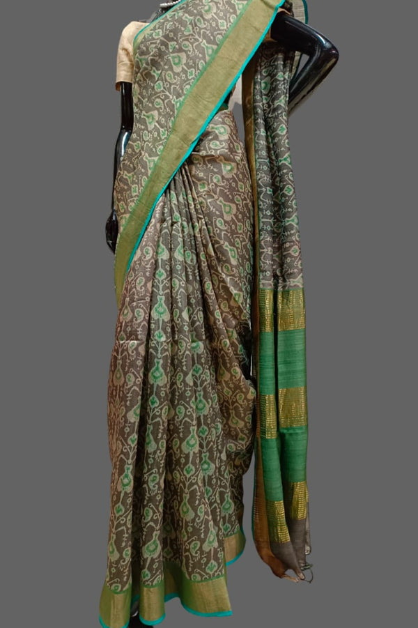 Grey & Green & pure Tussar Silk saree Balaram Saha