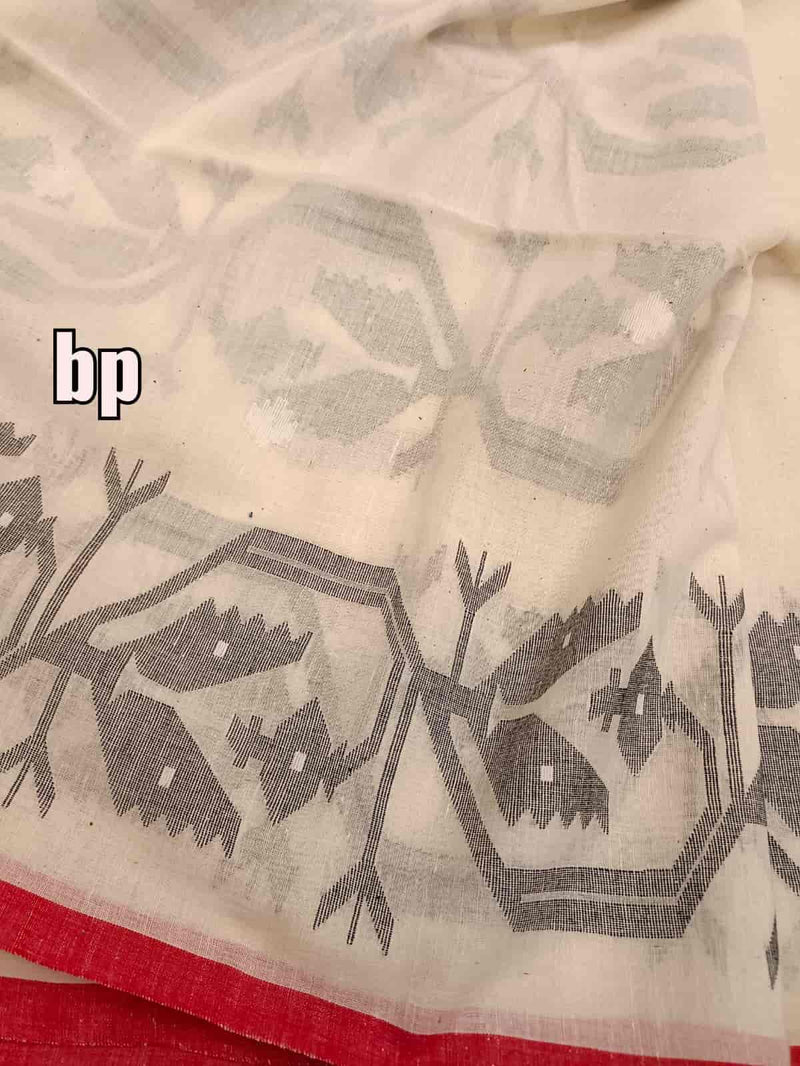 Off White & Black Handspun Handwoven Soft Cotton Jamdani saree Balaram Saha