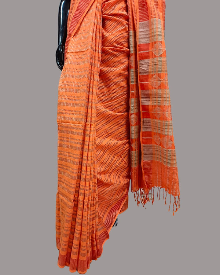 Orange soft cotton Handloom saree Balaram Saha