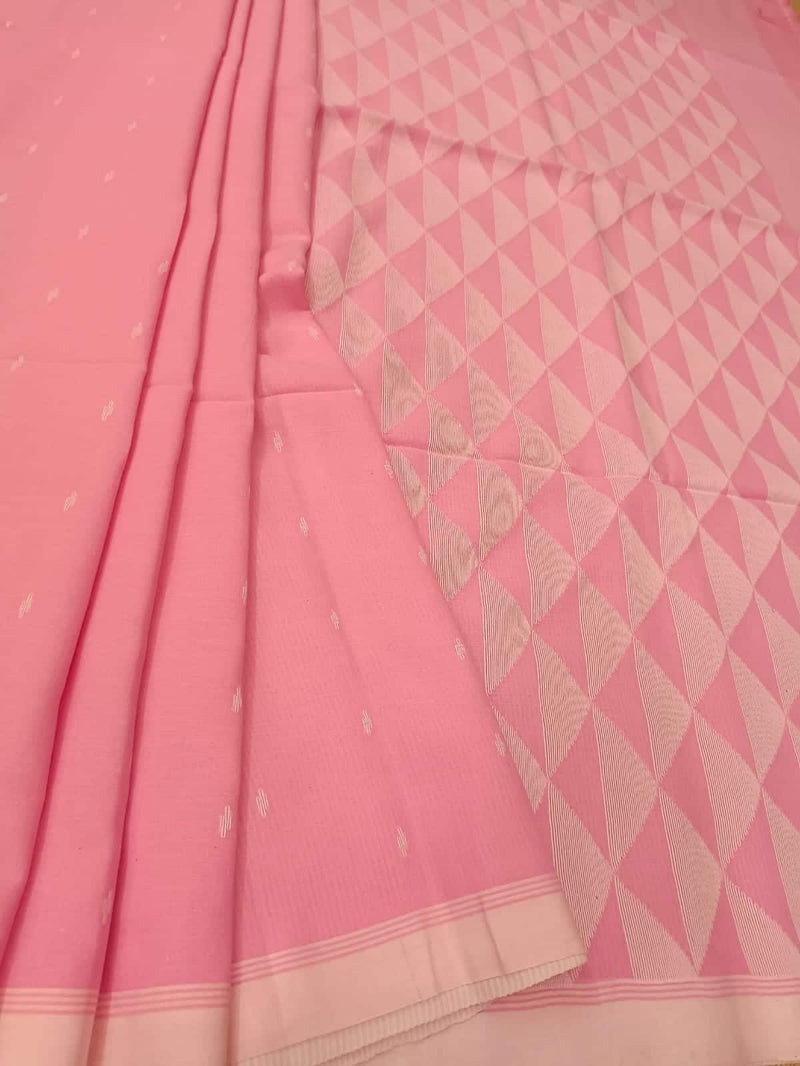 Pink & White, handspun, handwoven soft cotton jamdani saree Balaram Saha
