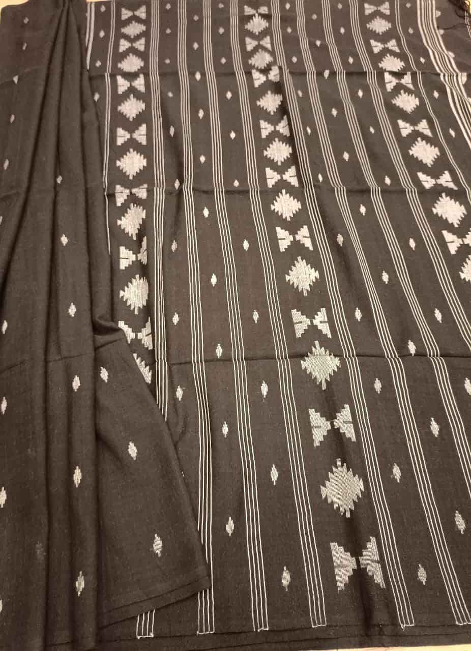 Black & White, handspun, handwoven soft Cotton Jamdani saree Balaram Saha