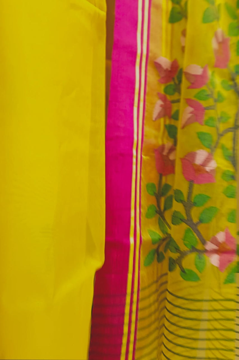 Yellow Handloom Muslin Silk Jamdani Saree Balaram Saha