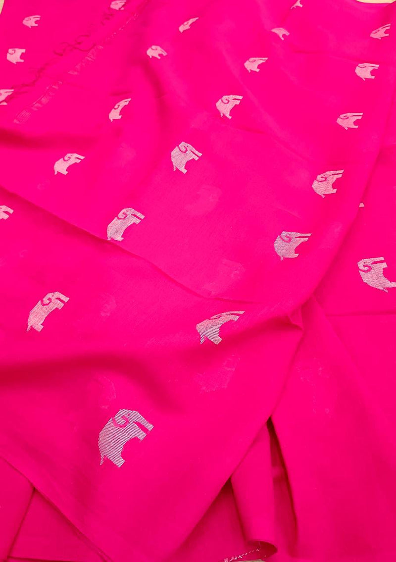 Fuschia Pink Soft Cotton Jamdani saree Balaram Saha
