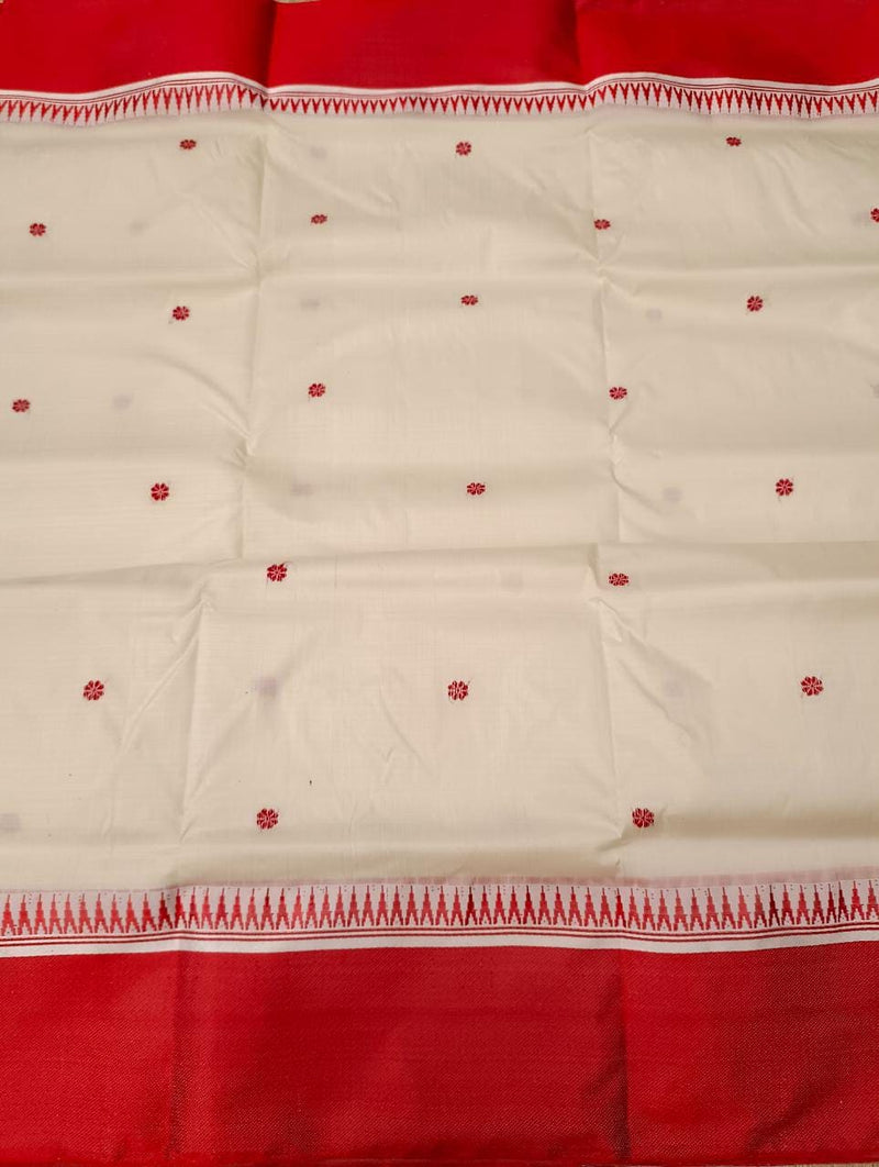 White & Red handloom traditional Garad Silk saree Balaram Saha