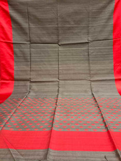 Charcoal Grey & Red Matka silk handwoven saree Balaram Saha