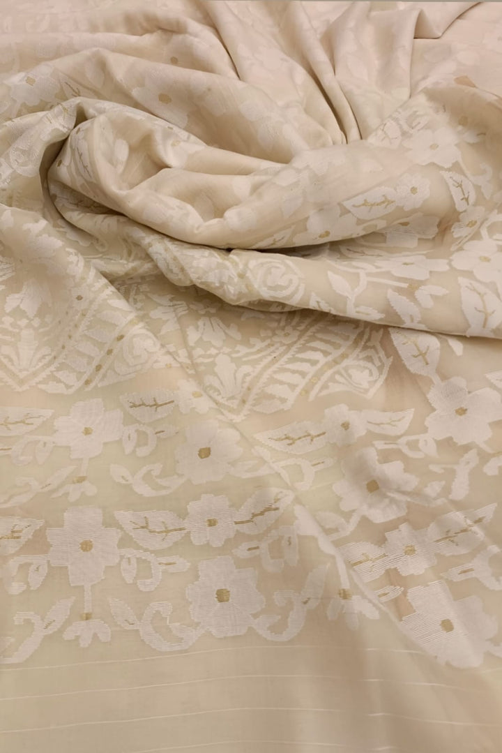 Handspun Cotton/ muslin silk white on white jamdani Saree Balaram Saha