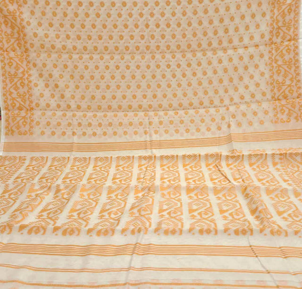 White & Orange, soft handloom cotton/Resham dhakai saree Balaram Saha