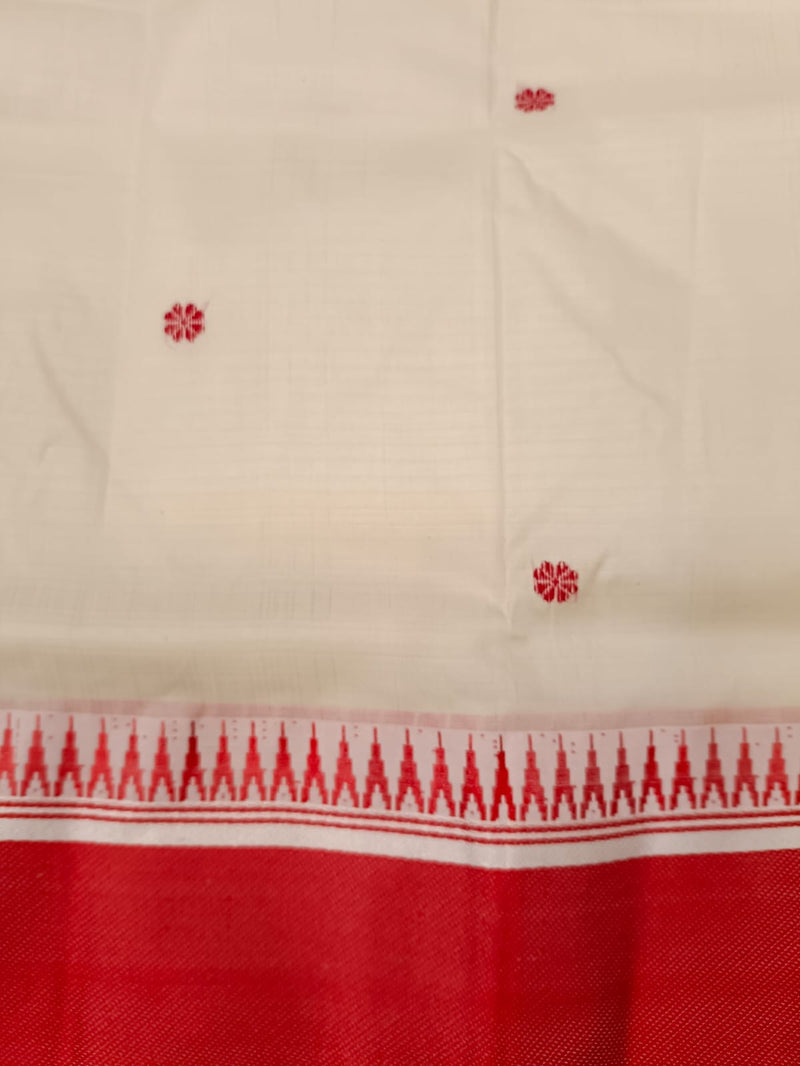White & Red handloom traditional Garad Silk saree Balaram Saha