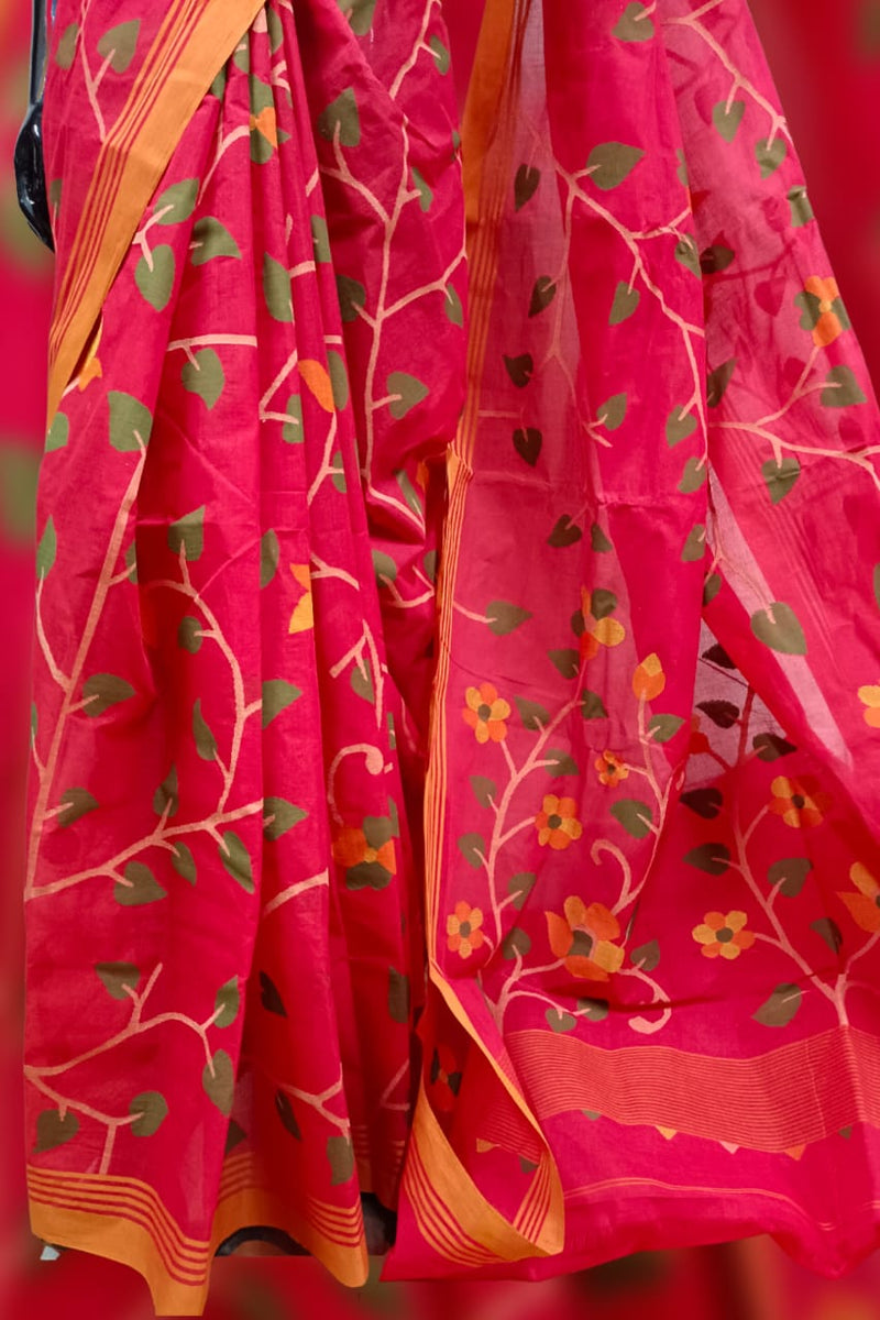 Red Handloom hand woven jamdani saree Balaram Saha