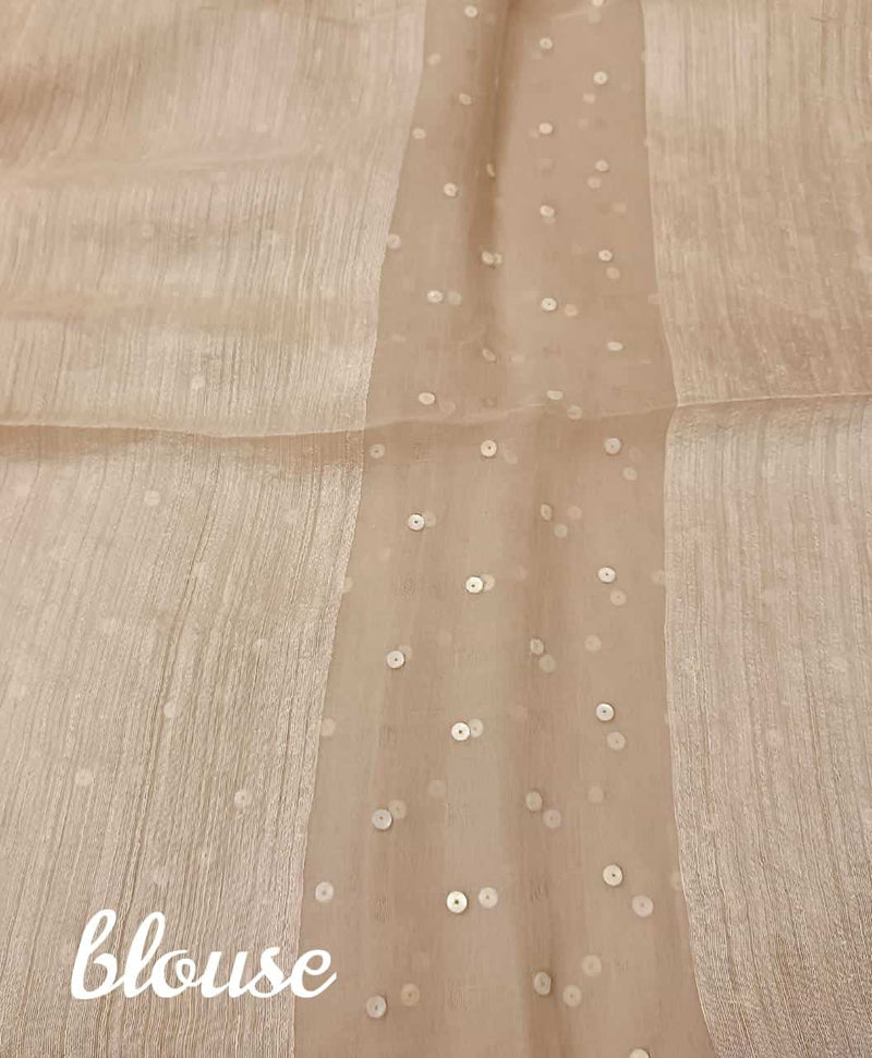 Light Beige Matka Muslin Silk saree with White Sequin Weave Balaram Saha