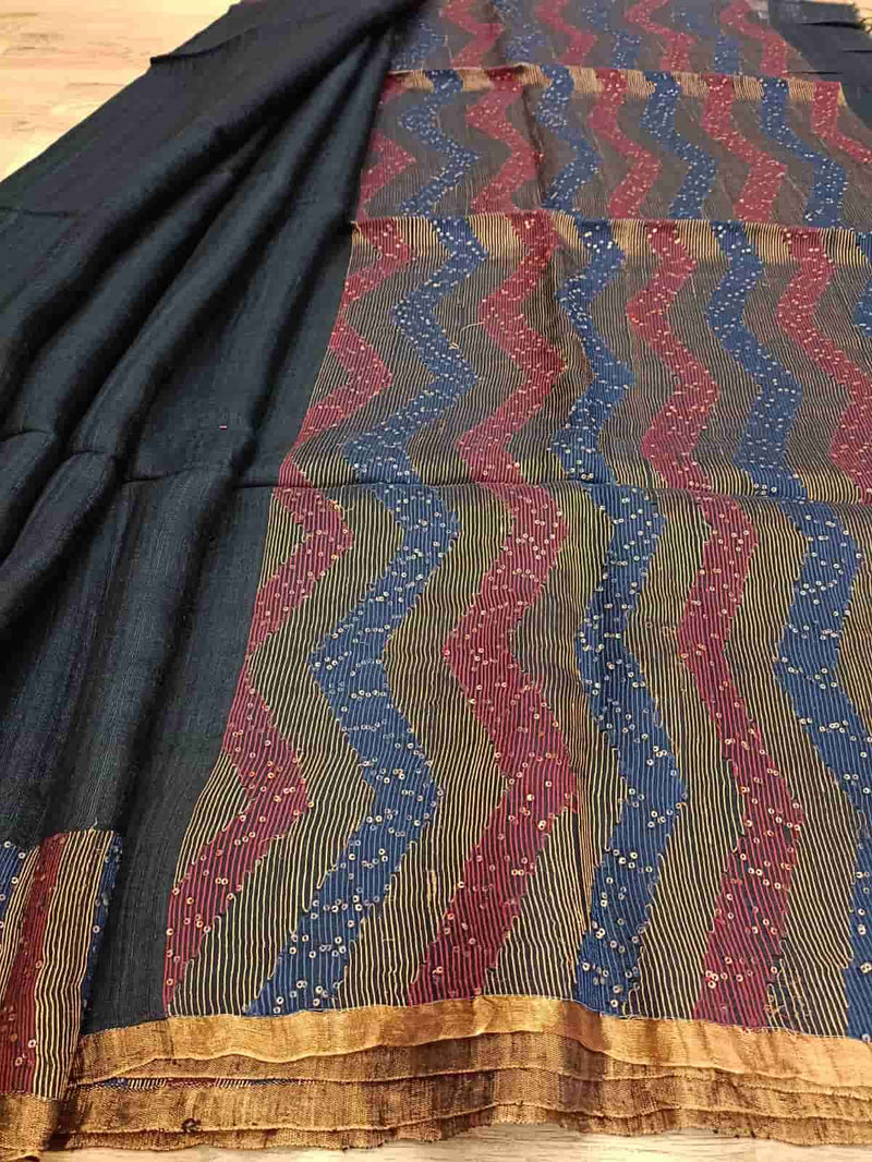 Charcoal Grey Matka silk saree Balaram Saha