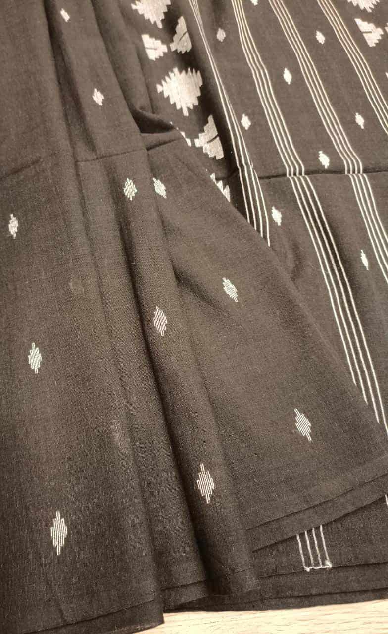 Black & White, handspun, handwoven soft Cotton Jamdani saree Balaram Saha